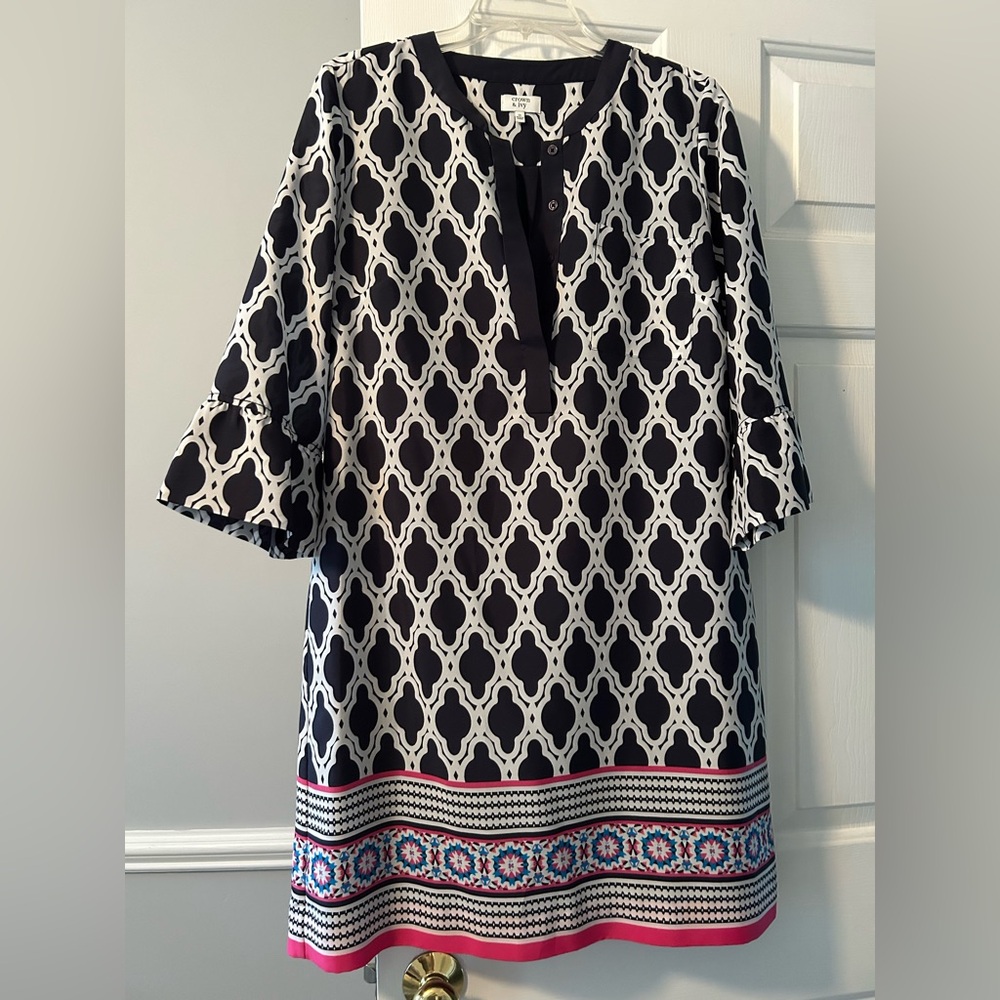 Crown & Ivy Navy Blue and White Geometric Dress